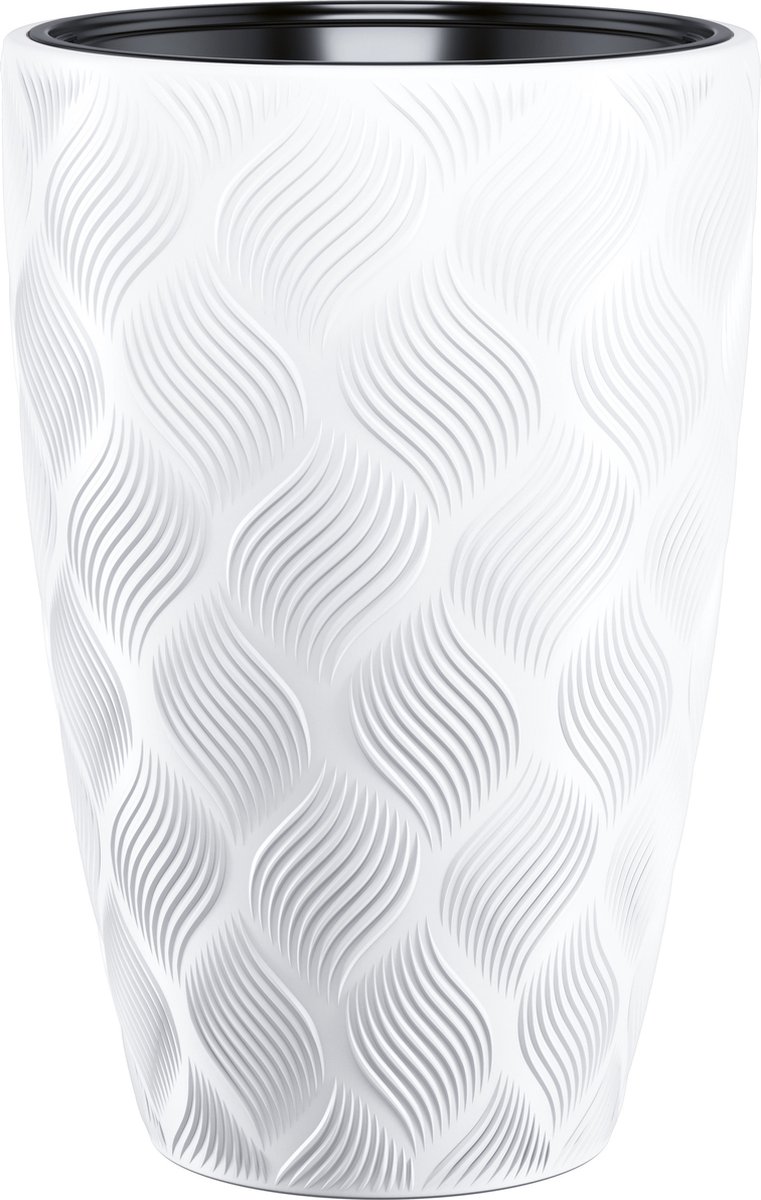 Form Plastic Plantenpot/bloempot Flow Slim - kunststof - ivoor wit - D40 x H58 cm - met binnenpot - rond