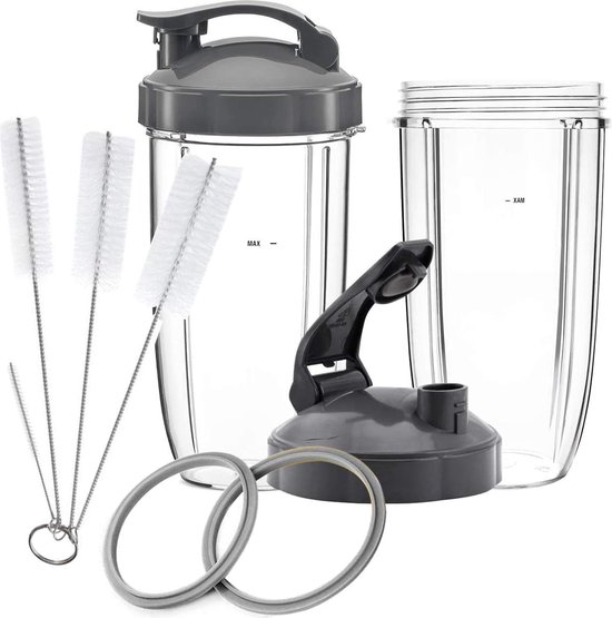 Foto: Vervangende onderdelen voor nutribullet 2 x 32oz hoge kopjes 2 flip top to go deksels 2 pakkingen en reinigingsborstel voor nbullet 600w en 900w 7 delig 