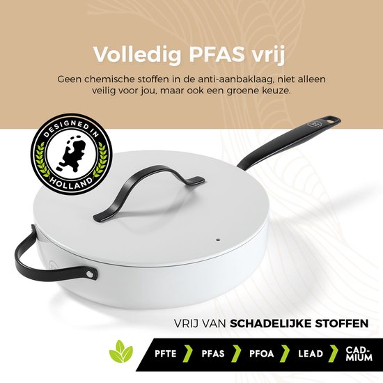 Sauteuse avec couvercle BE Living - 28 cm - Sauteuse induction sans PFAS - Tous feux