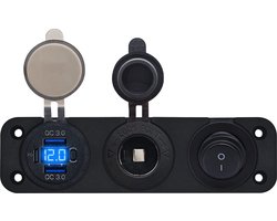 ProRide 12V USB Autolader 3 Poorten - QC3.0 - Drievoudig inbouw paneel - Sigaretten stopcontact en Schakelaar