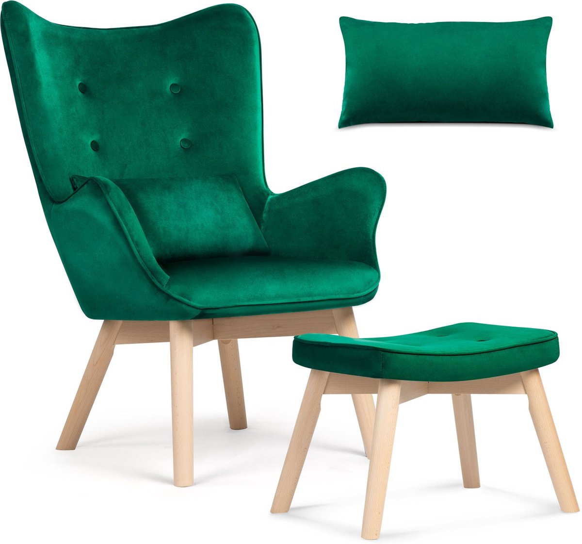 Sofotel Norse - Fauteuil met oren - Donkergroen - Inclusief voetenbank - Inclusief kussen
