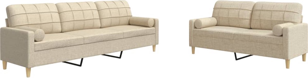 vidaXL - 2-delige - Loungeset - met - sierkussens - stof - crèmekleurig