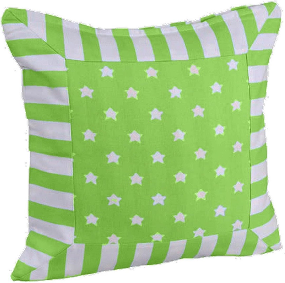 Homescapes Groene Ster Kussenhoes met Gestreepte Rand 60 x 60 cm