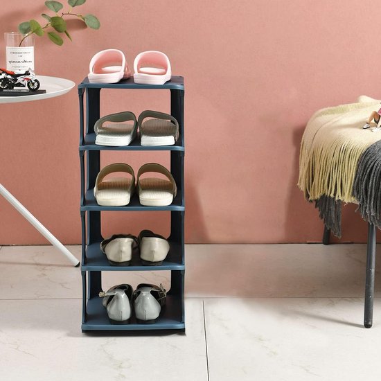 Schoenenkast, organizer voor schoenen, met stofdichte stoffen afdekking, groot schoenenrek, organizer voor schoenen, kast, toren (5 niveaus, 4 rood