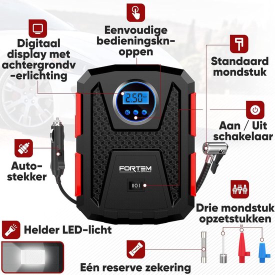Amazon Basics Luchtcompressor, Compacte Draagbare Bandenpomp Automatische Uitschakeling Met Ledlicht Dc 12 V 10 3 Bar Zwart 1318128922