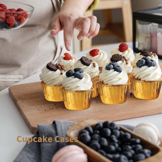 Emballages de cupcakes métalliques Goud, 200 pièces, moules à pâtisserie sans graisse pour anniversaire et mariage, doublures de gâteaux allant au four