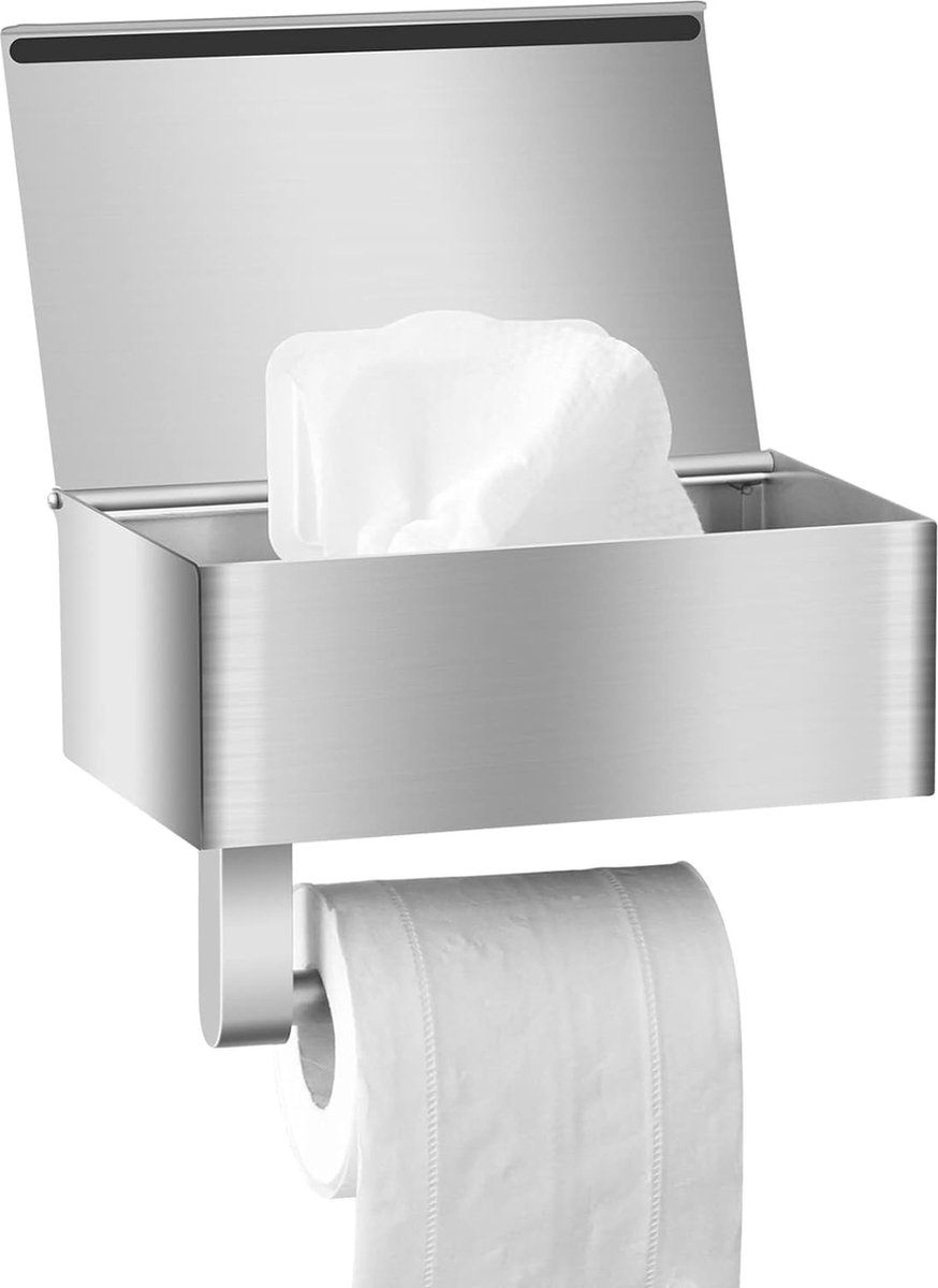 Toiletpapierhouder met Vochtige WC-papierhouder - Roestvrij Stalen Badkameraccessoire - Wandmontage Toiletrolhouder met Vochtige Doekjescompartiment