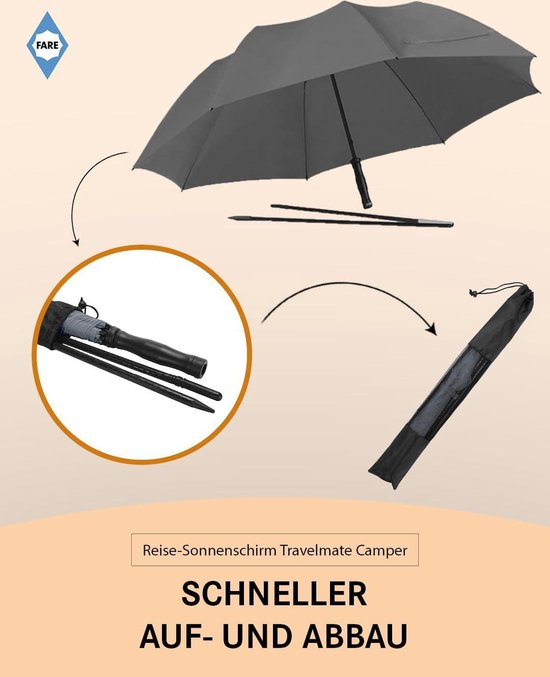 Fare Travelmate 6139 Strandparasol En Paraplu In één Met UPF 50 UV Bescherming O 147 Cm Groen Lichtgroen Grasgroen Windproof Windbestendig Stormvast Stormbestendig Parasol Opvouwbaar Stevige Reisparaplu