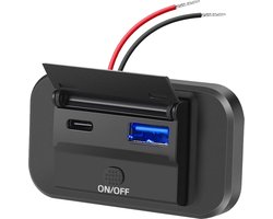 ProRide 12V USB/USB C Autolader 2 Poorten Opbouw met Schakelaar - 36W - QC3.0 - USB Stopcontact Auto, Boot en Camper - Blauw