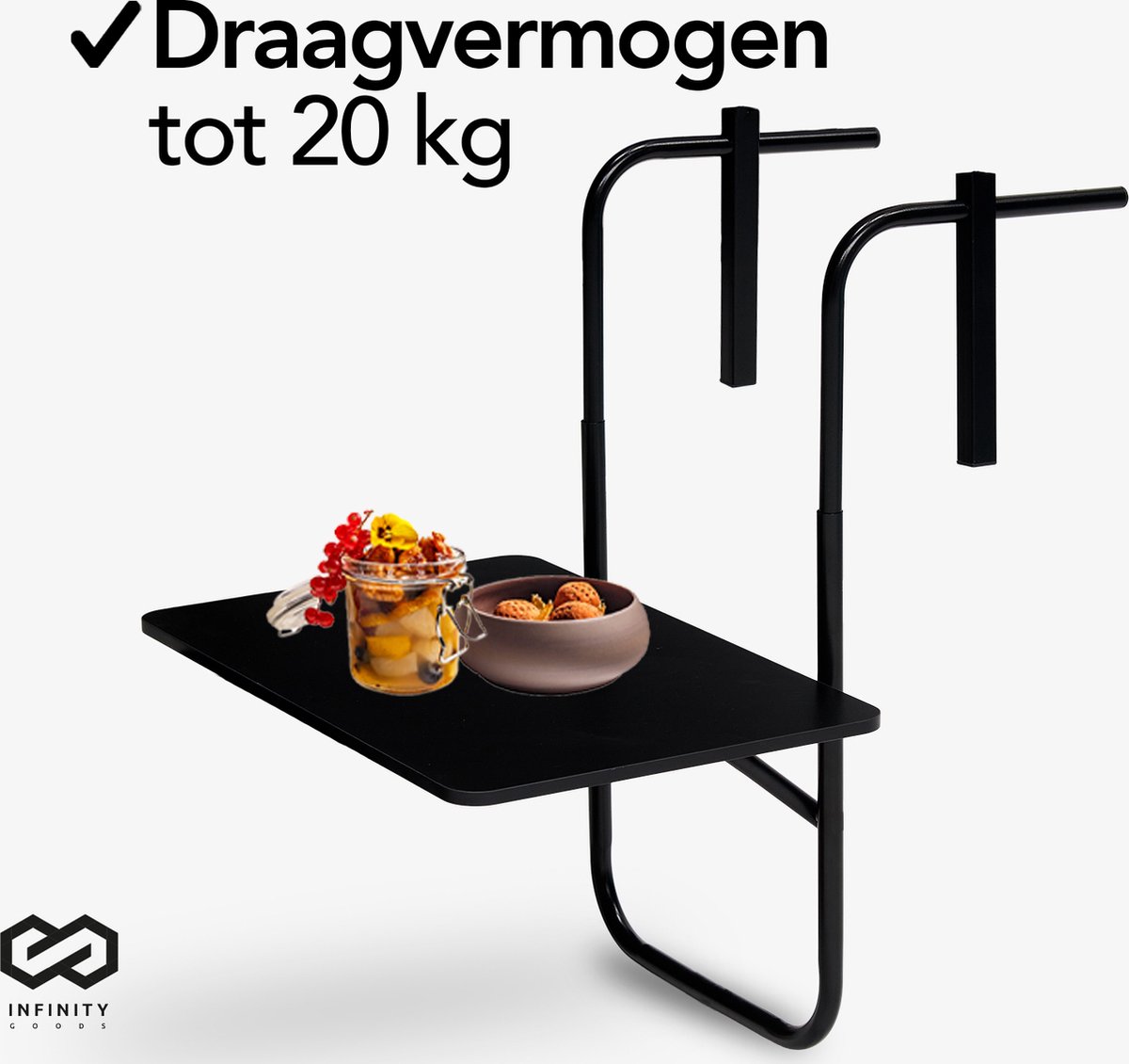 Infinity Goods Balkontafel - Inklapbaar - 40 x 60 CM - Verstelbaar - Hangend - Zwart thumbnail 8