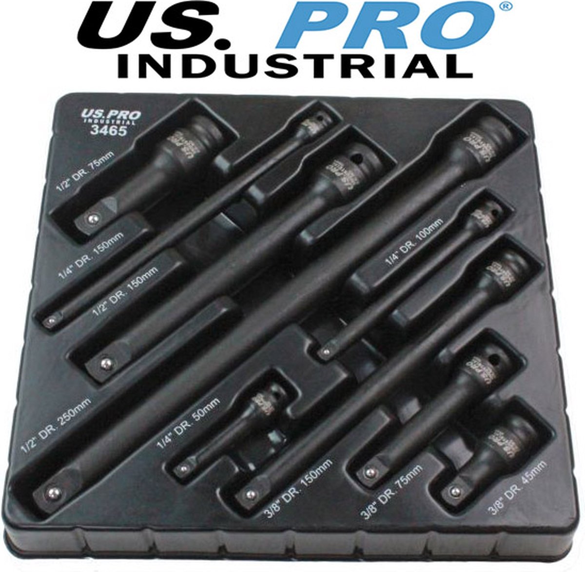 Kracht verlengstukken set 1/4" - 3/8" en 1/2" (Premium kwaliteit) 9-delig