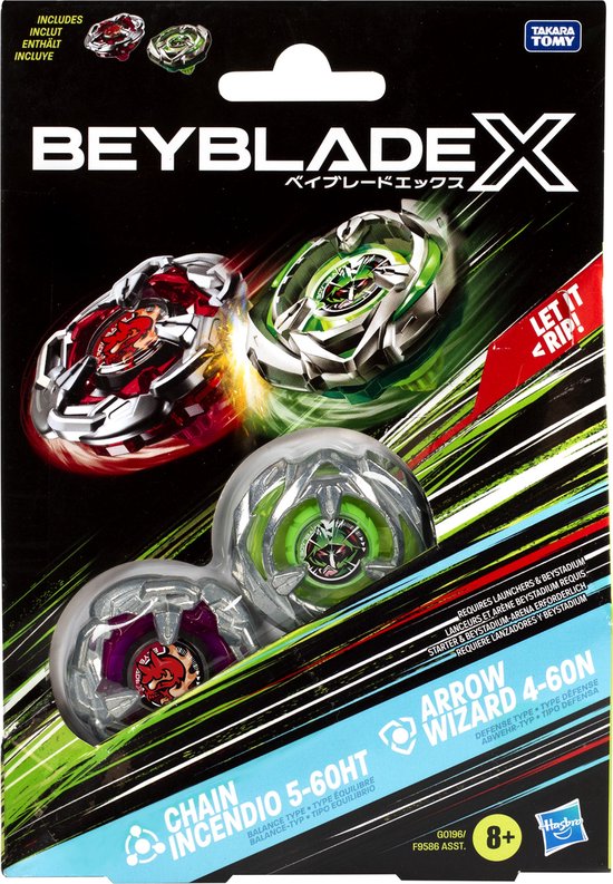 Beyblade X Chain Incendio 5-60HT en Arrow Wizard 4-60N Top Dual Pack