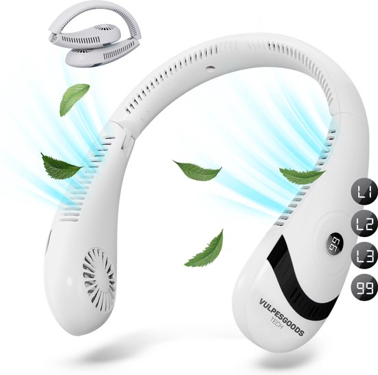 Vulpes Goods® Tech - Nek Ventilator - Draagbare Gezichtsventilator - USB ventilator - Mini Ventilator - Oplaadbaar - 3 standen - Incl. schoonmaakdoek - PRO Versie