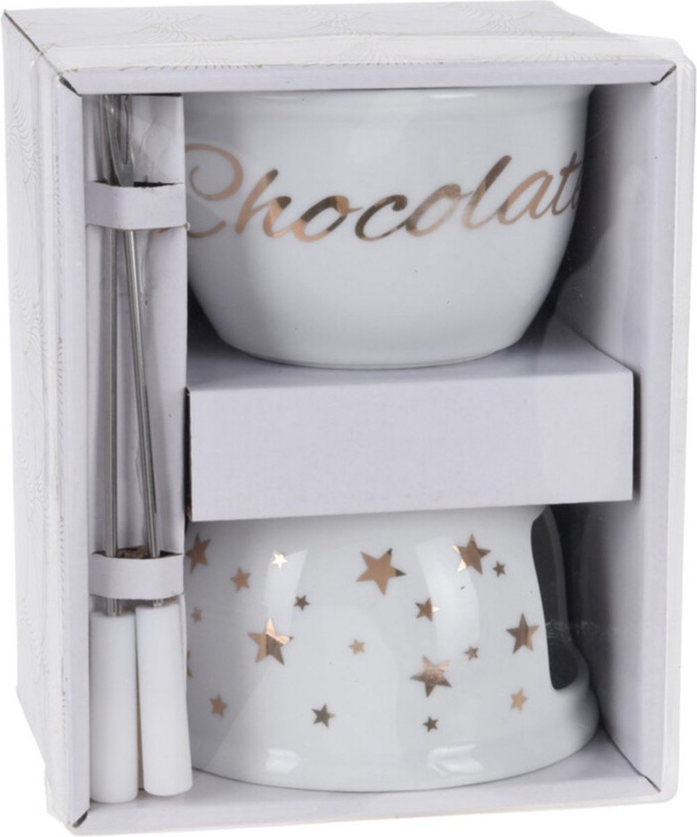 Excellent Houseware Chocoladefondue - 12,5 x 15,5 cm - wit - met vorken - porselein - moederdag - cadeau – foto 4