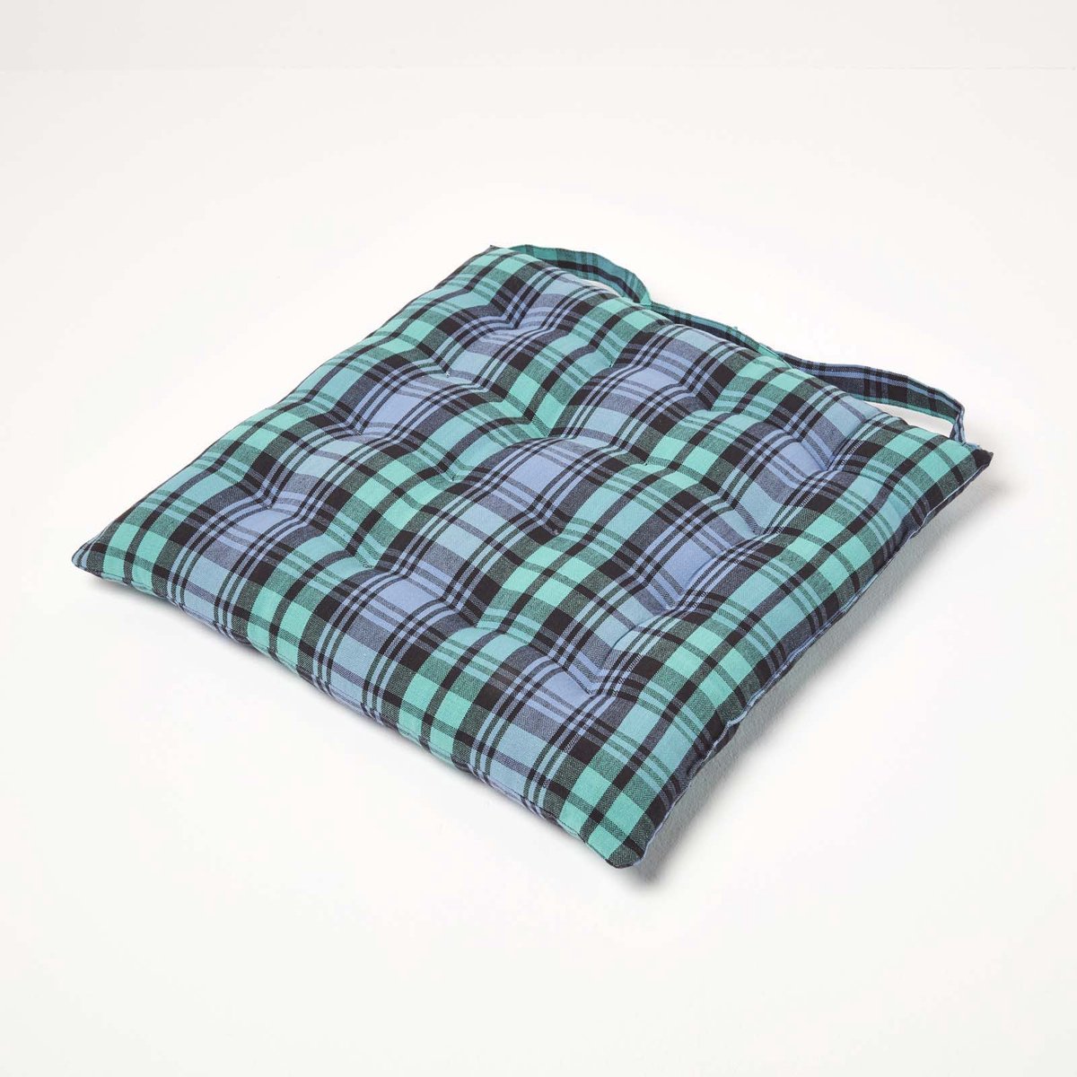 Homescapes Blackwatch tartan zitkussen, 100% katoen, 40 x 40 cm Blauw