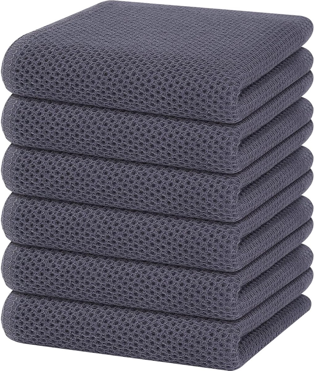 Theedoeken 100% katoen set van 6 32 x 72 cm zachte theedoeken keukendoeken absorberende keukendoeken dikke premium theedoek vaatdoek schoonmaakdoekjes donkergrijs