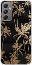 hoesje - Geschikt voor Samsung Galaxy A34 - Palmbomen - Shockproof case - Extra sterk - TPU/polycarbonaat - Zwart, Transparant