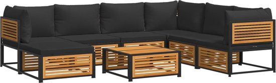 vidaXL - 8-delige - Loungeset - met - kussens - massief - acaciahout