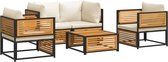 vidaXL - 5-delige - Loungeset - met - kussens - massief - acaciahout