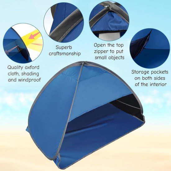 Beach Sun Shelters - Pop Up Sunshade Tent for Anti-UV Windproof Camping Picnic - Small Dogs Cats and Other Small Pets Blue Beach Tent van Merkloos — afbeelding 5