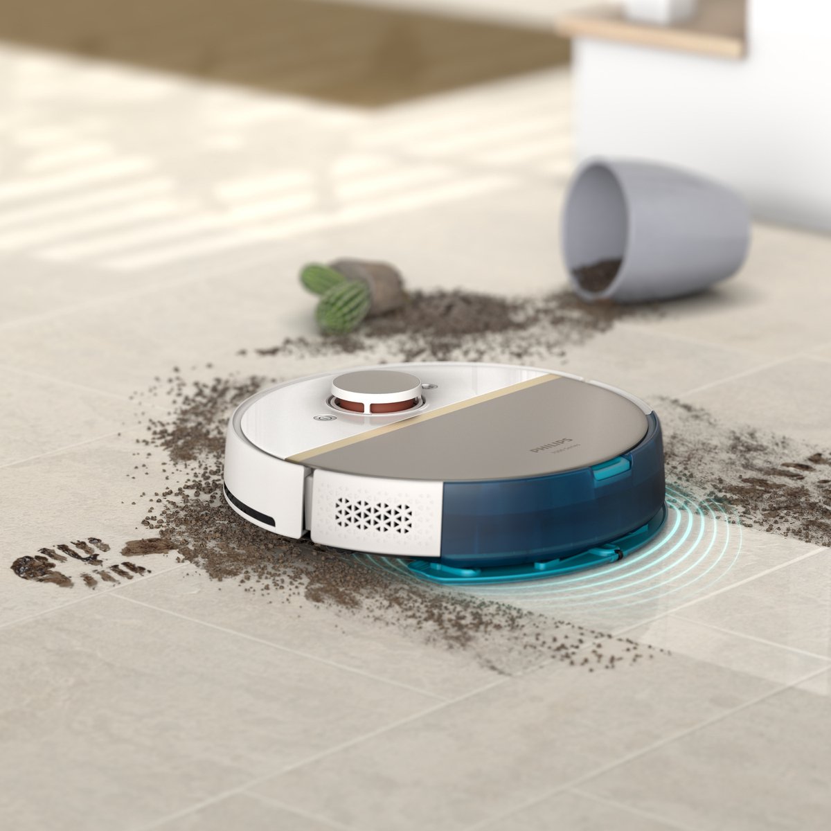 Afbeelding 2 van Philips HomeRun Aqua 7000 Series XU7000/02 - Robotstofzuiger met Dweilfunctie - Wit / Goud - App Connected