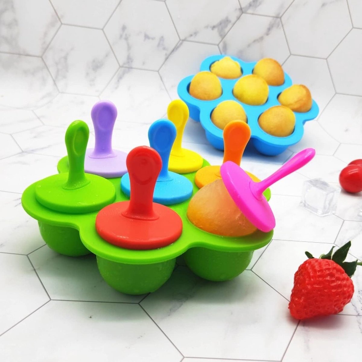 Bluelves IJsvorm voor kinderen, 6 kleine ijsvormpjes, ijsvormen silicone, ijsvormen op stokjes, herbruikbare popsicle vormen, groen, mini-ijsvorm voor baby's