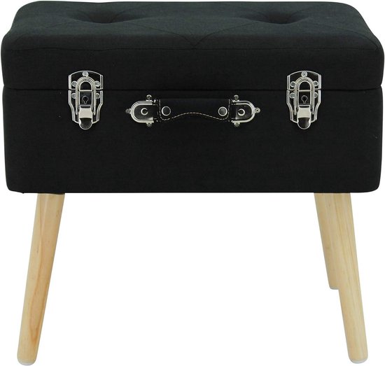 DRW Hoge kruk met inklapbare rugleuning van metaal en stof in wit en beige, 42 x 30 x 93 cm
