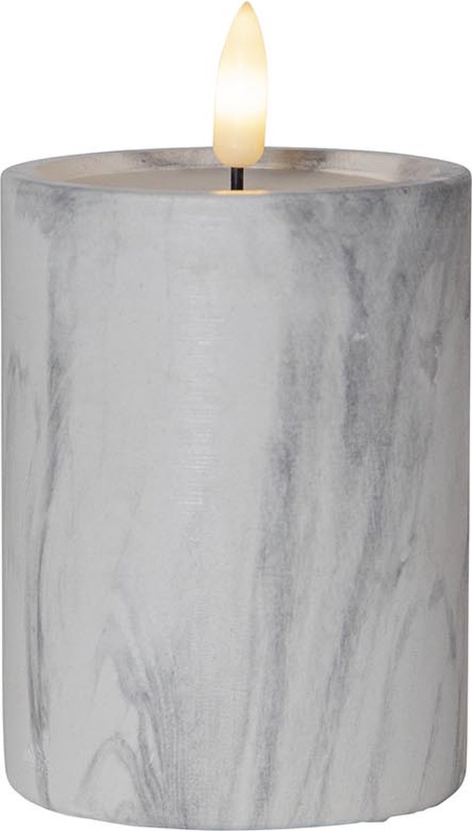 Star Trading Kaars Flame Marble, zuilkaars, marmer design, LED, timer, warm wit, 12,5 cm grijs