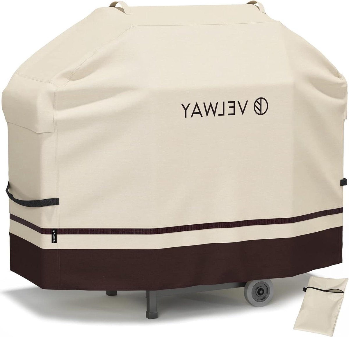 Waterdichte BBQ-hoes voor grote gasbarbecue robuust en UV-bestendig winddichte bescherming met ventilatieopeningen 145 x 61 x 117 cm ivoor BBQ hoes rond