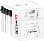 Bol.com Skross - Wereldreisadapter MUV PRO 2-polig + 1 USB Snellader + 1 Type C 2500 mA Wit aanbieding