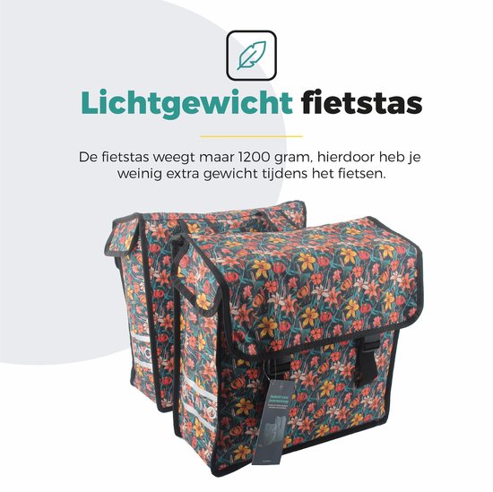 Voltano Dubbele Fietstas Floral Fiesta - Zwart Met Kleurrijke Bloemen - 38 Liter - 100% Waterdicht Polyester - Vrolijke Fietstassen
