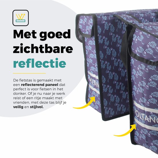 Voltano Dubbele Fietstas Purple Passion - Zwart met Blauw en Paars Met Bloemen - 38 Liter - 100% Waterdicht Polyester - Vrolijke Fietstassen van Voltano — afbeelding 5