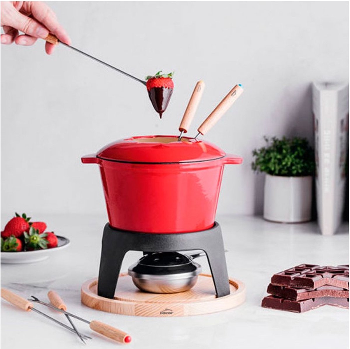 Lacor Fondue Set - 1,2L - Emaille - Kaas Chocolade Groente Vlees Fondueset - Inclusief 6 Vorken – foto 7