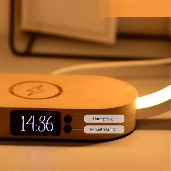 Luxuriq® Slaapkamer lamp - Nachtkastje lamp - Tafellamp Slaapkamer - Nachtlampje - Draadloze oplader - Digitale klok - Dimbaar - Sfeerverlichting - EU stekker van Luxuriq — afbeelding 5