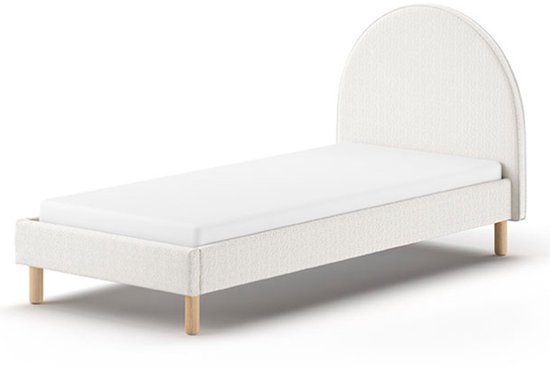 Lit simple Maeva - 212x97x107 cm - Tissu bouclé blanc - Vipack - Lits simples rembourrés - Blanc - Textile - Lits simples rembourrés