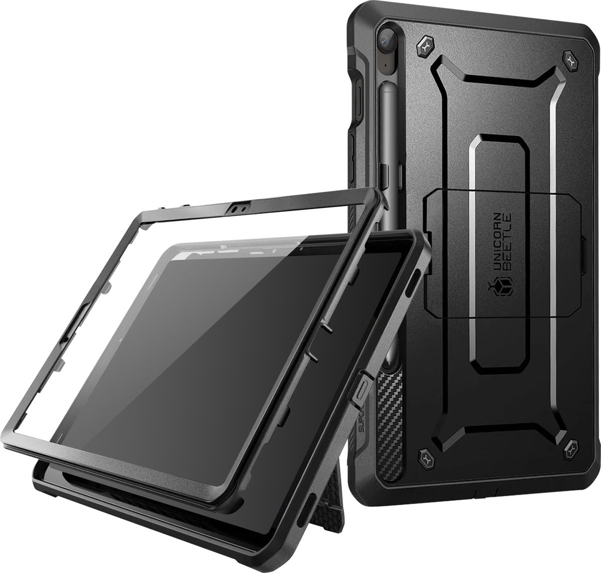 Supcase Unicorn Beetle Pro Tablethoes - Geschikt voor Samsung Galaxy Tab S9 FE - Met ingebouwde screenprotector - Kickstand - Full Body Protectie - Zwart