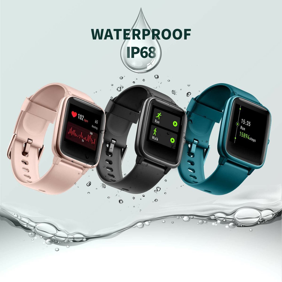 Afbeelding 2 van Vigorun Smartwatch Zwart IP68 Waterdicht met Fitnesstracker