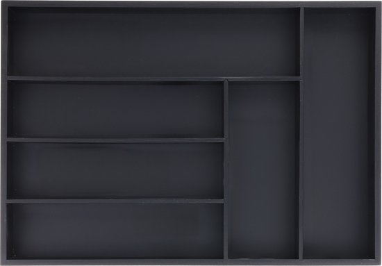 Relaxdays bestekbak zwart - 6 vakken - bestek organizer - bamboe - keukenlade organizer