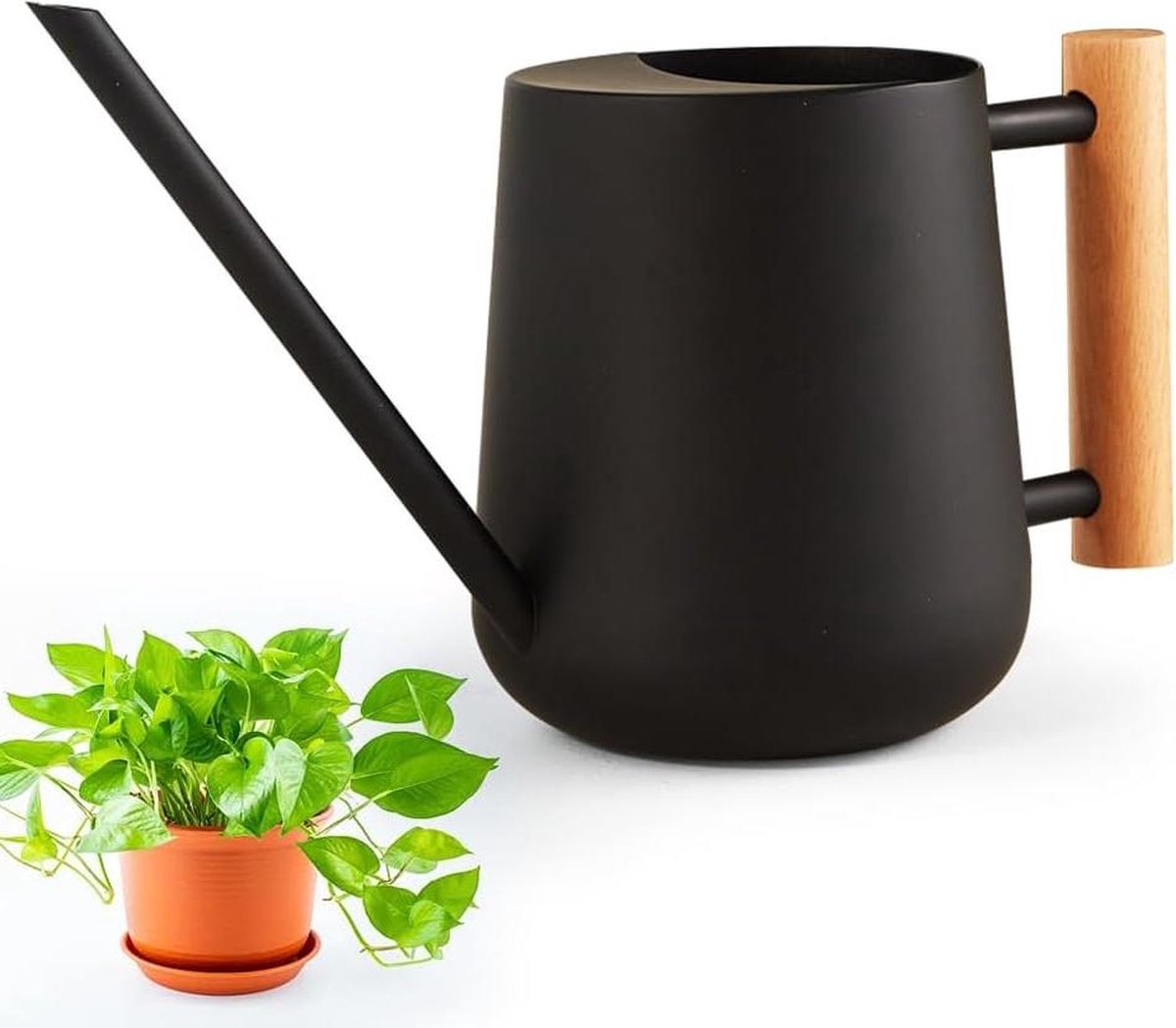 Metaal roestvrij staal gieter 1 liter voor kamerplanten binnengebruik kleine potplanten lange uitloop bloemengieter tuin vetplanten zwart
