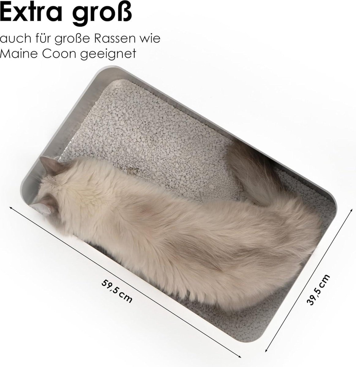 LucyBalu Arena XXL Kattenbak Met Hoge Rand - Top Entry Kattentoilet Antraciet/Zwart Incl. Schep