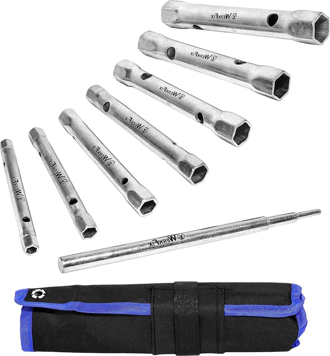 Double Socket Wrench Set of 7 - 6/7 8/9 10/11 12/13 14/15 16/17 18/19 mm - CrV Steel - Matt Finish - Tool Bag Included