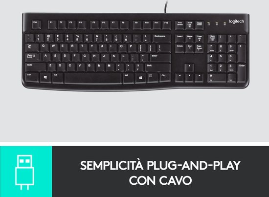 Logitech K120 - Bedraad Toetsenbord - QWERTY ISO - Zwart