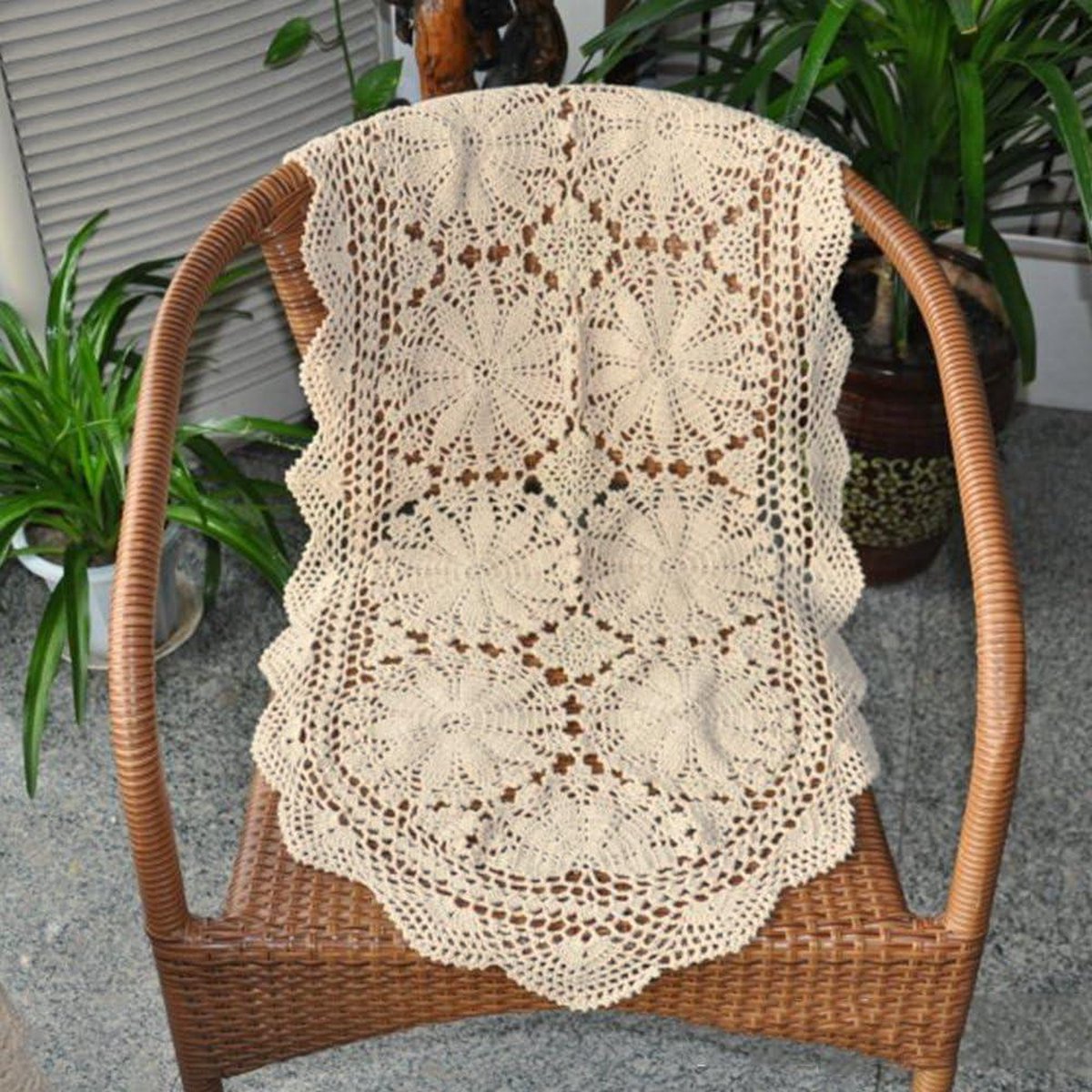 Hand Gehaakte Ovale Vintage Tafelloper Mat Katoen Kant Doily - Beige 50X100CM