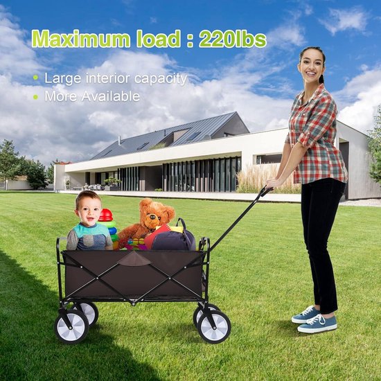 Opvouwbare tuinwagen met 360 graden draaibare wielen en verstelbare handgreep - 200 pond gewichtscapaciteit - bruin van MacSports — afbeelding 4