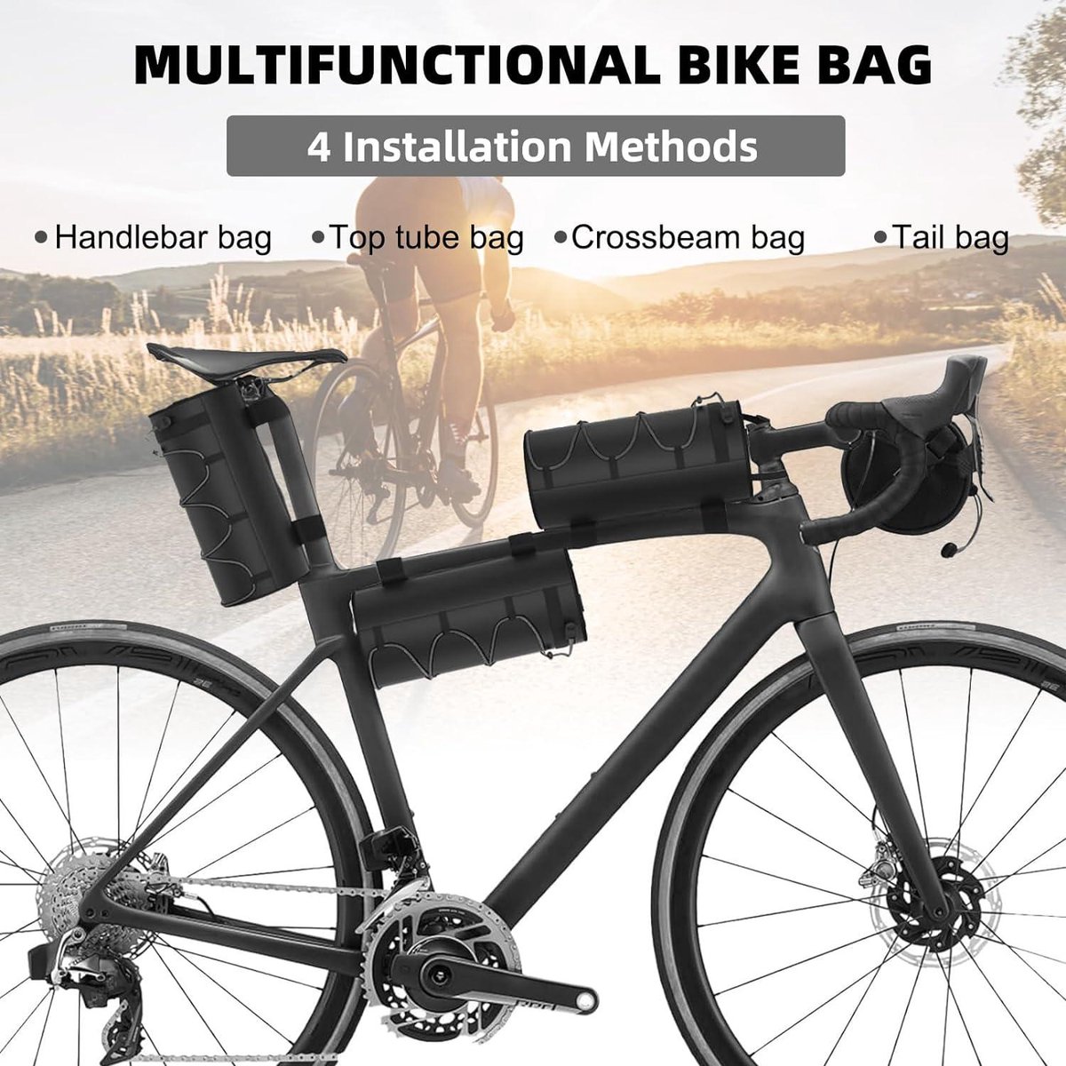 Waterdichte stuurtas voor fiets - 25 l capaciteit - met schouderriem - zwart
