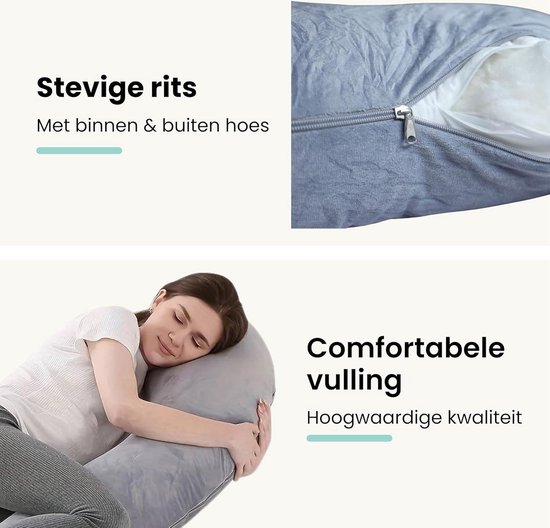 Zwangerschapskussen XXL J-vormig Lichaamskussen Grijs 140 x 80 cm Uitwasbare hoes - Zijslaapkussen Voedingskussen Borstvoedingskussen Body pillow voor Zwangere Vrouwen van Koala Babycare — afbeelding 3