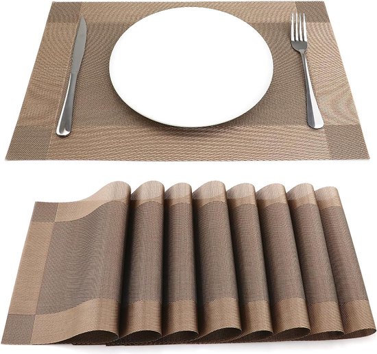 FAVE Placemats Set van 6 witte placemats geweven met gouden draad duurzame en afveegbare vinyl placemats hittebestendige tafelmatten set van 6 hoge textuur placemats voor keukentafel (wit