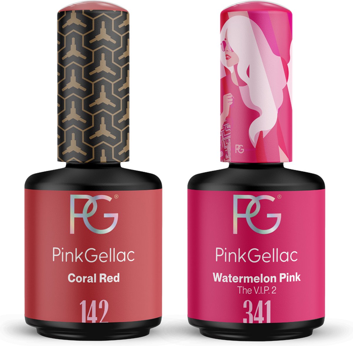 Goedkoopste Pink Gellac Gellak Set - Manicure Set met 2 x 15ml Kleuren - 142 Coral Red - 341 Watermelon Pink - Voordeelbundel Gelnagellak - Gel Nagellakset voor Thuis