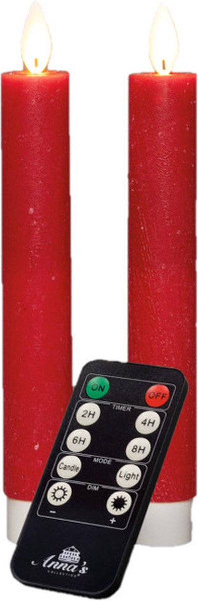 Anna's Collection LED dinerkaarsen - 2x st - rood - 18 cm - met afstandsbediening
