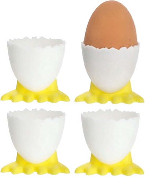 Eierdoppen met voetjes - 4x stuks - plastic - met lepels - tafel/keuken artikelen - Paastafel accessoires